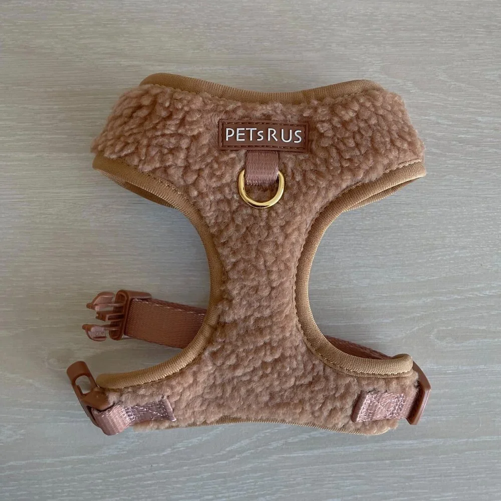 PETsRUS Premium Dog Harness Teddy Bear Sherpa Design No Pull Soft Beige Brown